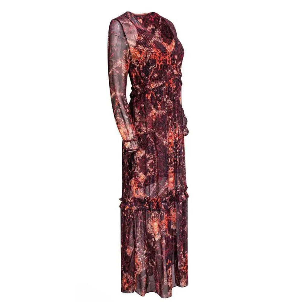 Intermix Silk Red Paisley Maxi Dress Size Small - Picture 2 of 14